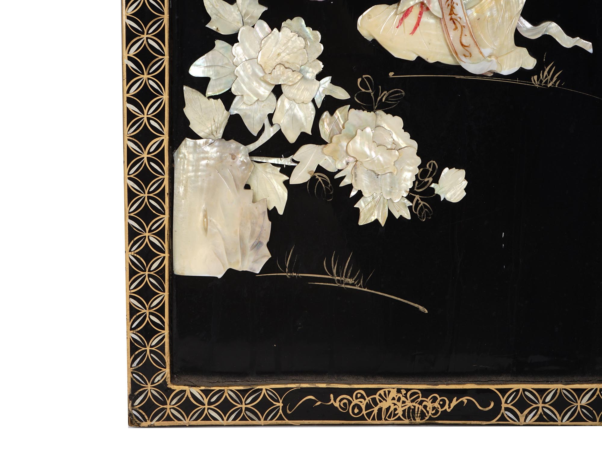 ORIENTAL PANEL LACQUERED WOOD AND CELLULOID INLAY PIC-4